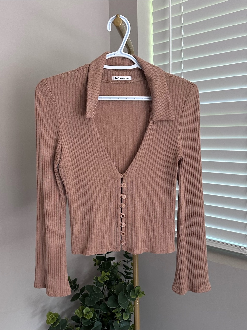 Reformation Ribbed Button-Front Top - Picture 1 of 8